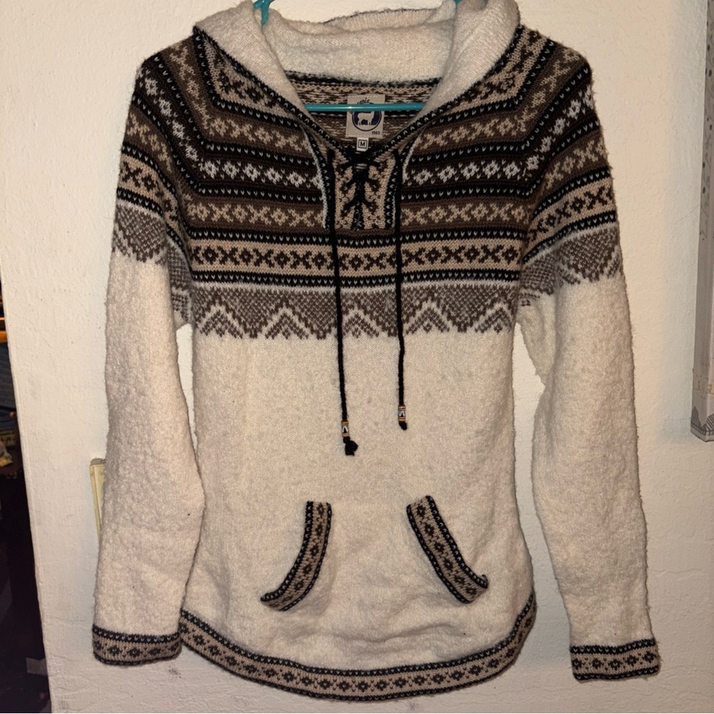 Artesania Alpaca Blend Hooded Sweater Size M Nordic Pattern Excellent Condition